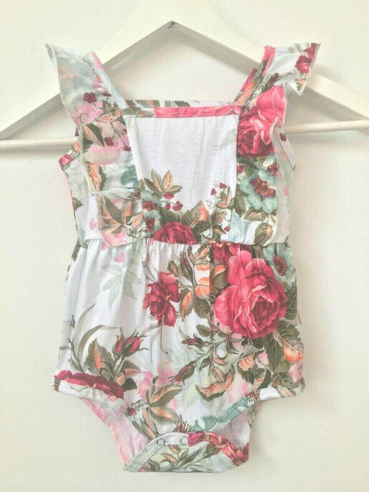 size 12-18 months new toddler girls romper new pretty floral girls romper - MARIGOLD 