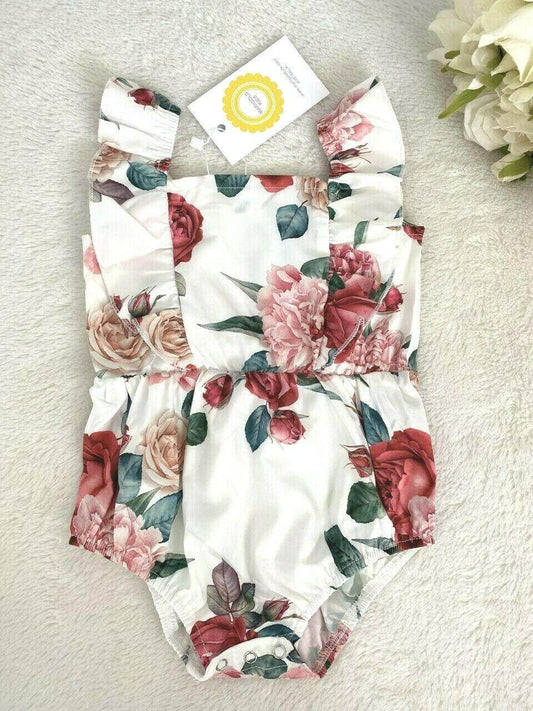 size 3-6 months new baby girls romper pretty rose flower baby girls romper - MARIGOLD 