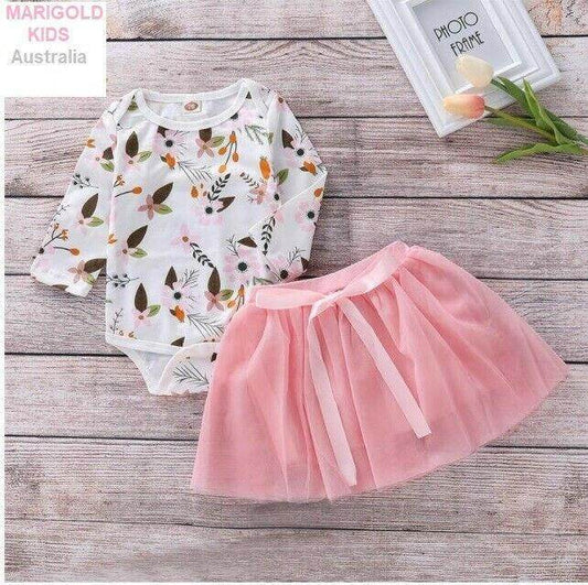 Baby Girls Dress baby girls bodysuit & tulle skirt set - Select Size - MARIGOLD 