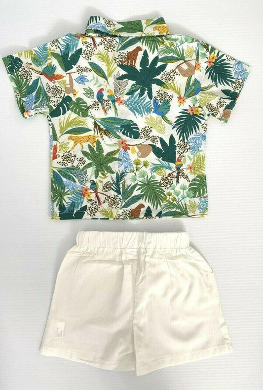 Boys outfit set tropical jungle shirt and ivory shorts boys outfit set - MARIGOLD 