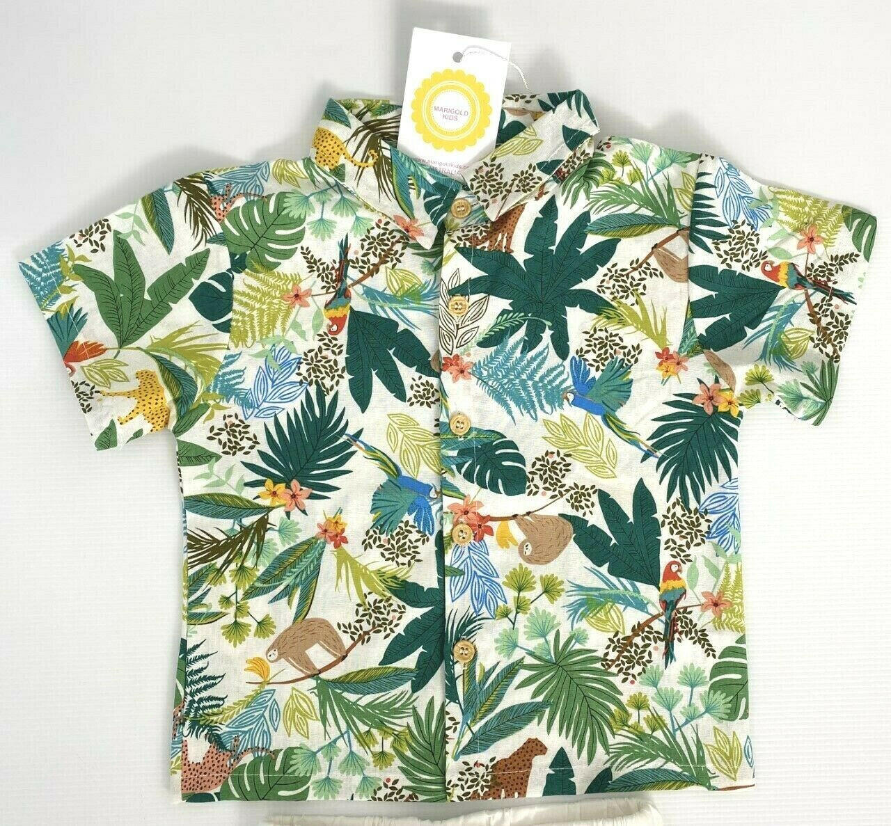 Boys outfit set tropical jungle shirt and ivory shorts boys outfit set - MARIGOLD 