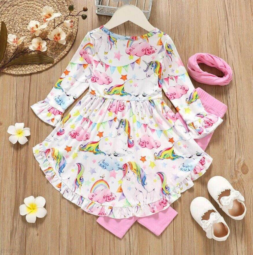 girls rainbow star unicorn hi-lo top & pink leggings set size 18-24m/2y/3y/4y/5y - MARIGOLD 