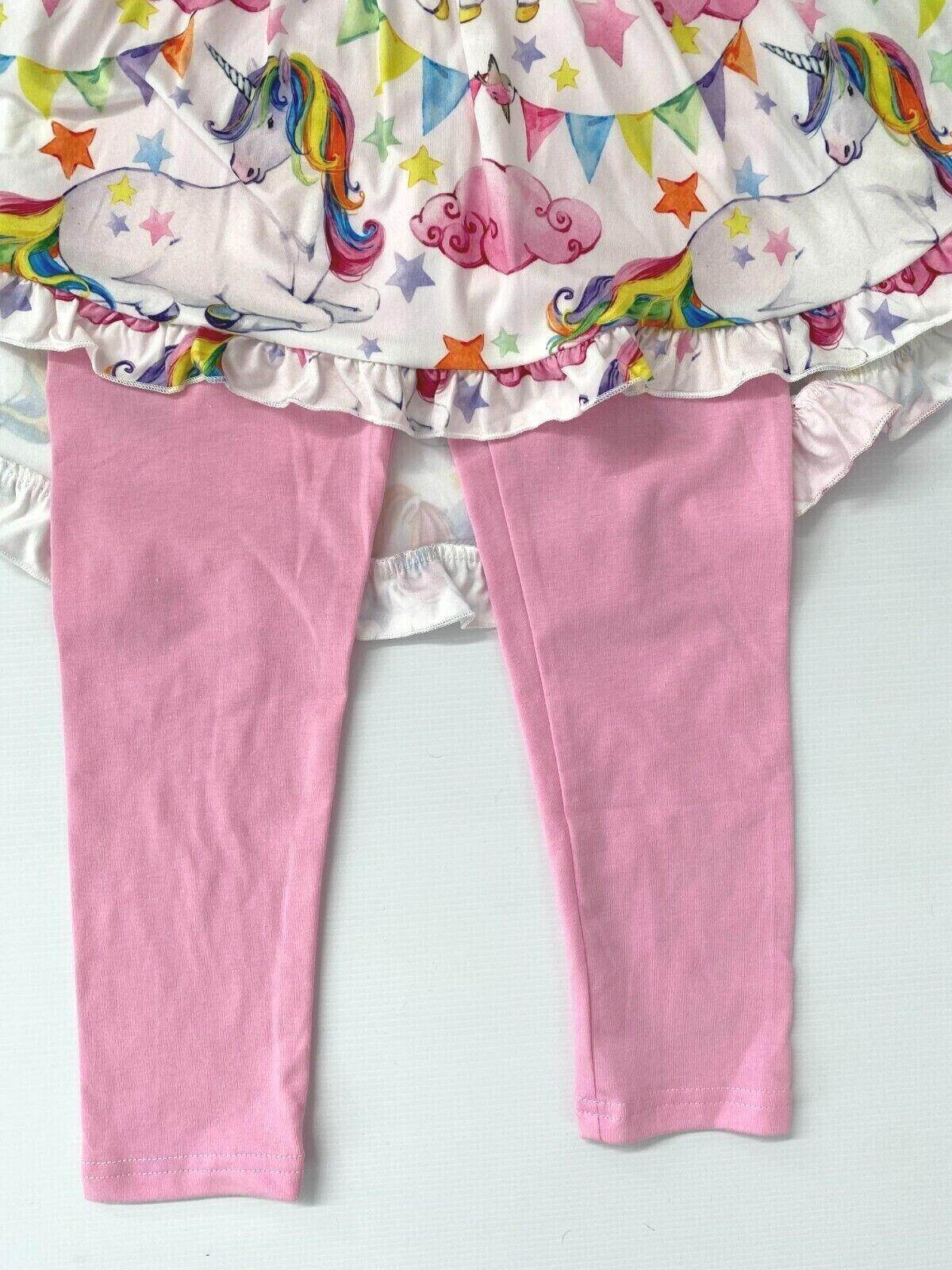 girls rainbow star unicorn hi-lo top & pink leggings set size 18-24m/2y/3y/4y/5y - MARIGOLD 