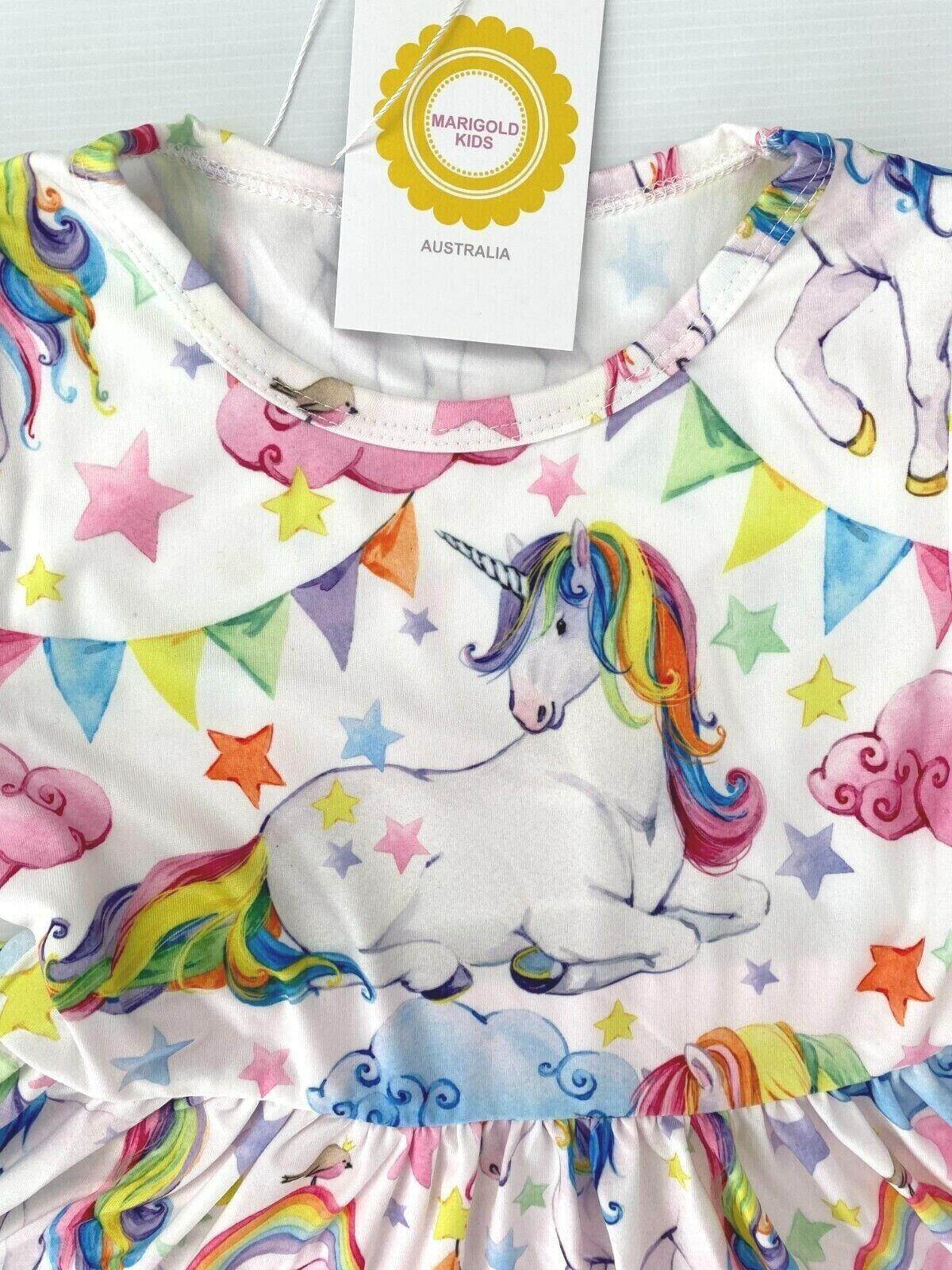 girls rainbow star unicorn hi-lo top & pink leggings set size 18-24m/2y/3y/4y/5y - MARIGOLD 