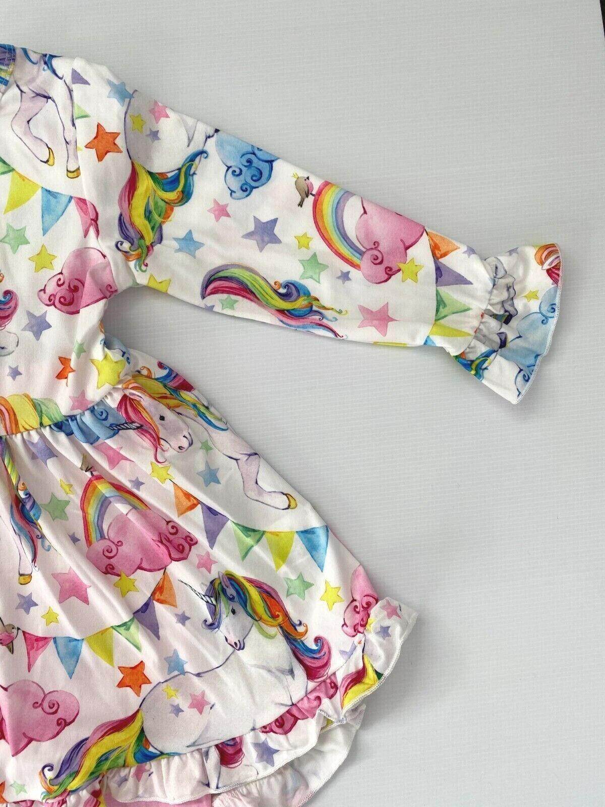 girls rainbow star unicorn hi-lo top & pink leggings set size 18-24m/2y/3y/4y/5y - MARIGOLD 