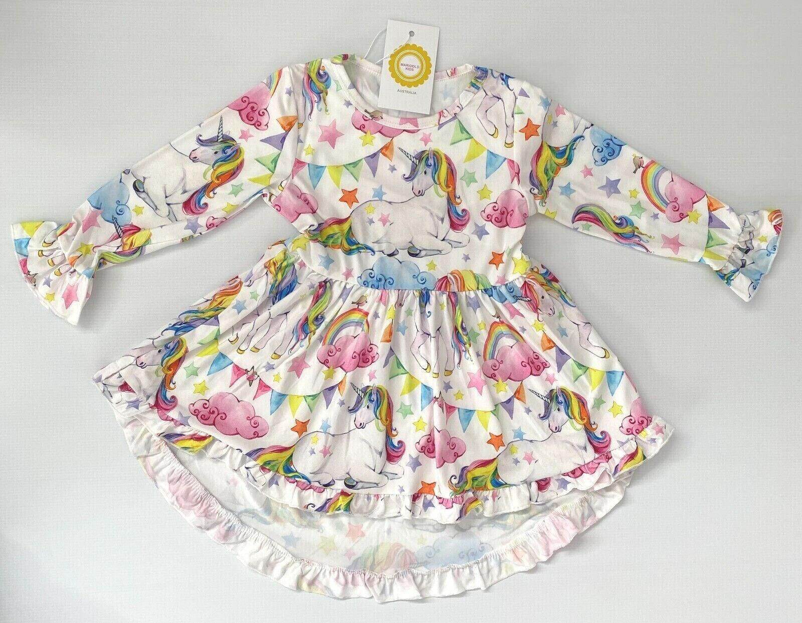 girls rainbow star unicorn hi-lo top & pink leggings set size 18-24m/2y/3y/4y/5y - MARIGOLD 