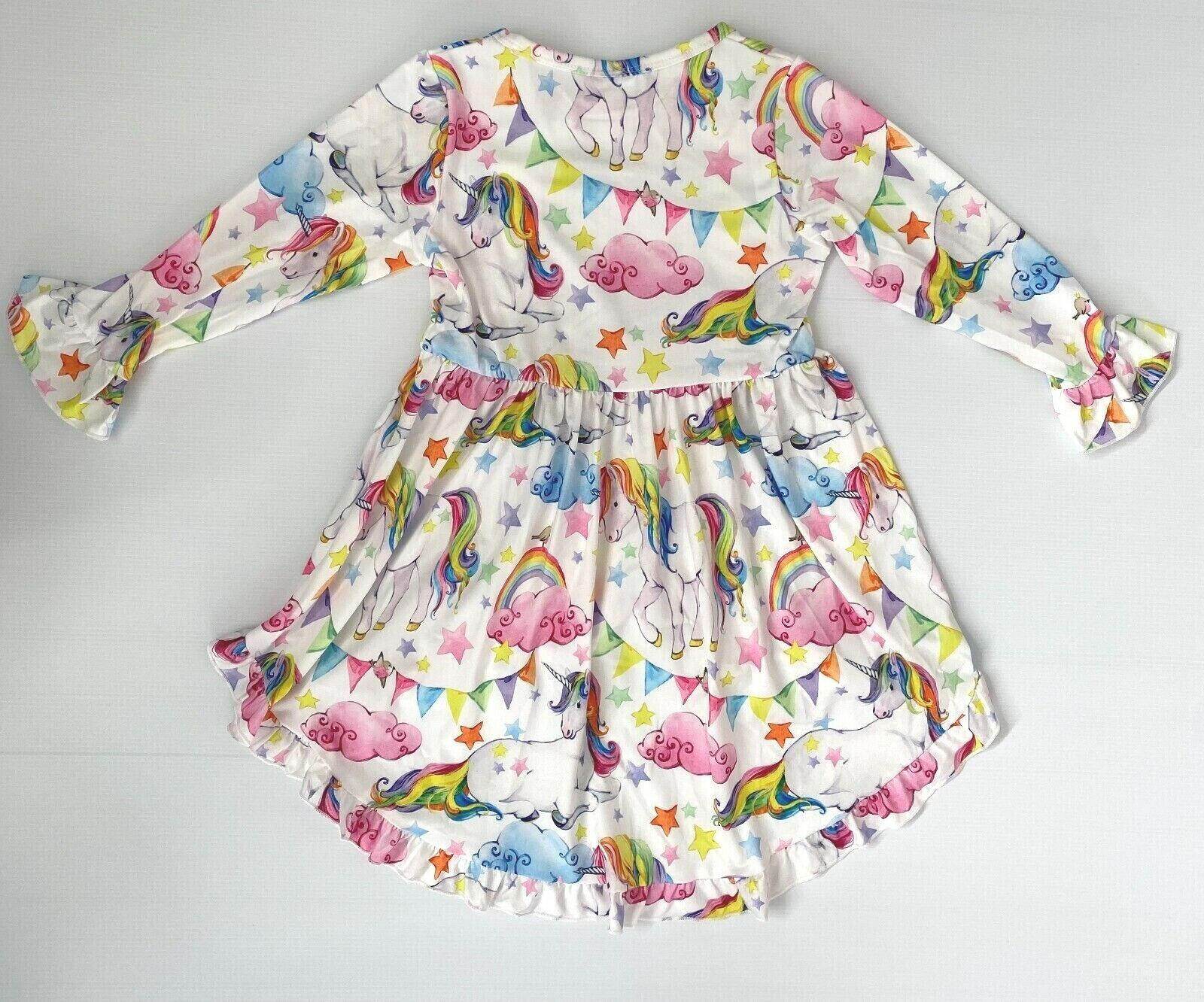 girls rainbow star unicorn hi-lo top & pink leggings set size 18-24m/2y/3y/4y/5y - MARIGOLD 