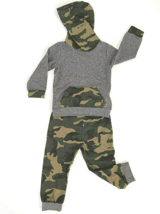 size 18-24m / 3-4 years new boys outfit grey army camo hoodie & pants set - MARIGOLD 