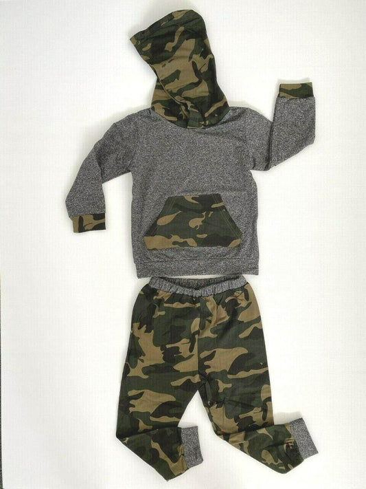 size 18-24m / 3-4 years new boys outfit grey army camo hoodie & pants set - MARIGOLD 