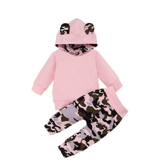 Baby Girls Hoodie Outfit Pink Hoodie Top & Camo Pants Set - MARIGOLD 