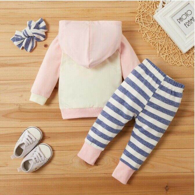 size 3-6m to 18-24m new baby girls pink & blue striped hoodie,pants,headband - MARIGOLD 