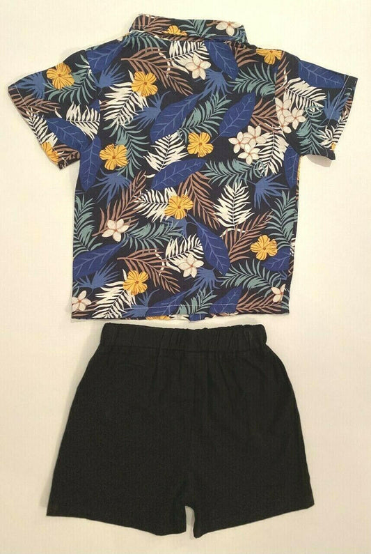New Boys Outfit/Set: Tropical Shirt & Black Shorts - MARIGOLD 
