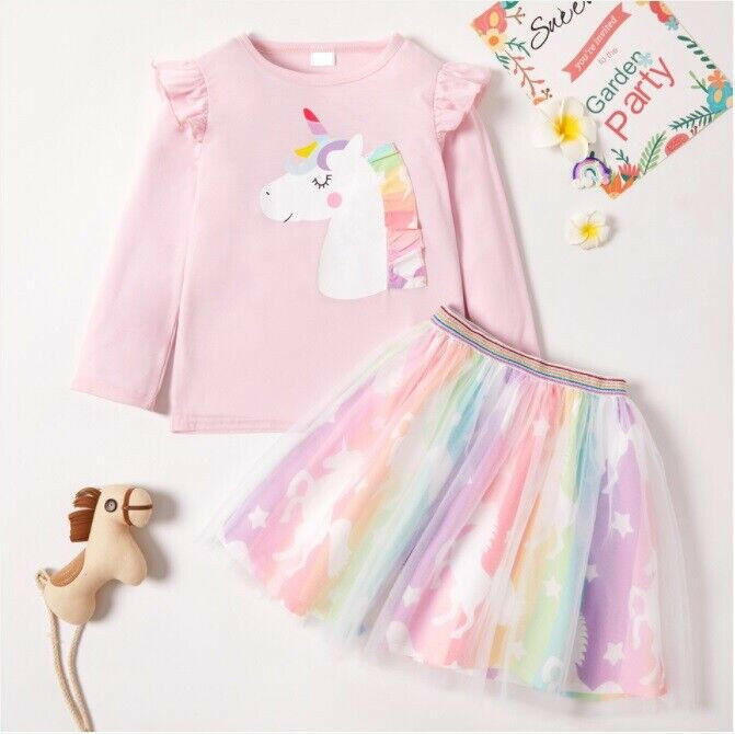 Girls' Unicorn Top & Tulle Skirt Set - Size 8-9 Years - MARIGOLD 
