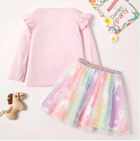 Girls' Unicorn Top & Tulle Skirt Set - Size 8-9 Years - MARIGOLD 
