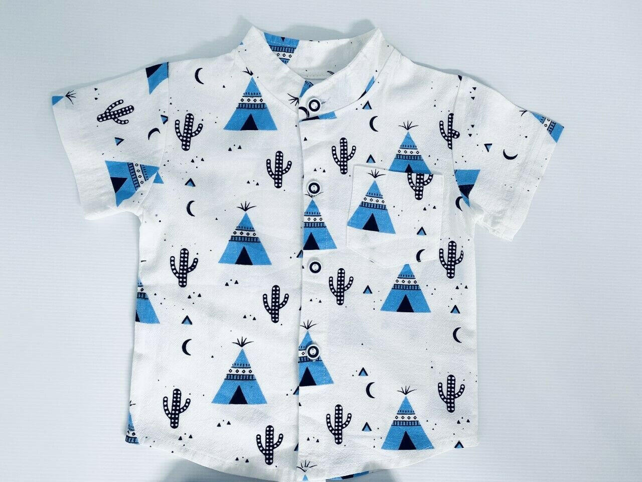Boys' 2-Piece Blue Teepee Tent & Cactus Print Shirt and Shorts Set - MARIGOLD 