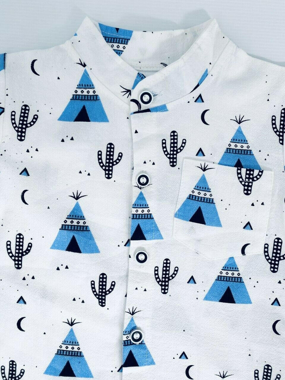 Boys' 2-Piece Blue Teepee Tent & Cactus Print Shirt and Shorts Set - MARIGOLD 