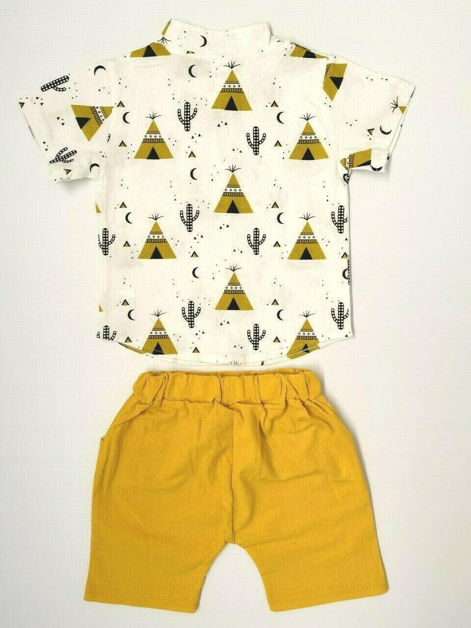 Boys Teepee Tent Cactus Print Shirt and Shorts Set - MARIGOLD 