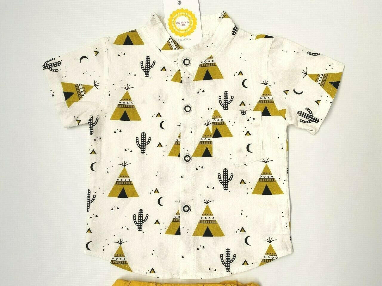 Boys Teepee Tent Cactus Print Shirt and Shorts Set - MARIGOLD 