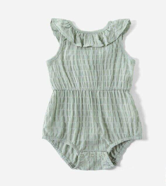 size 0-3m/3-6m new baby girl romper green ruffle romper & headband-Select Size - MARIGOLD 