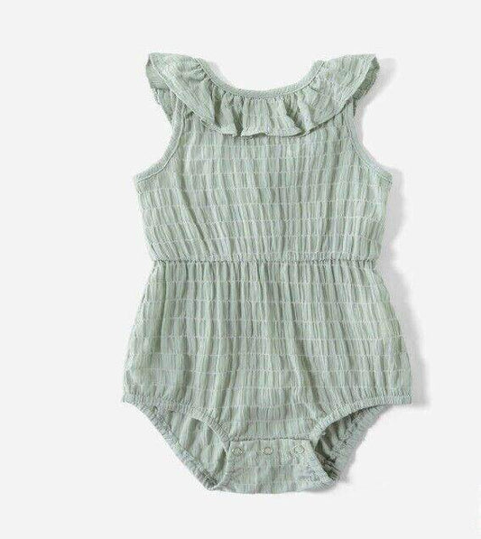 size 0-3m/3-6m new baby girl romper green ruffle romper & headband-Select Size - MARIGOLD 