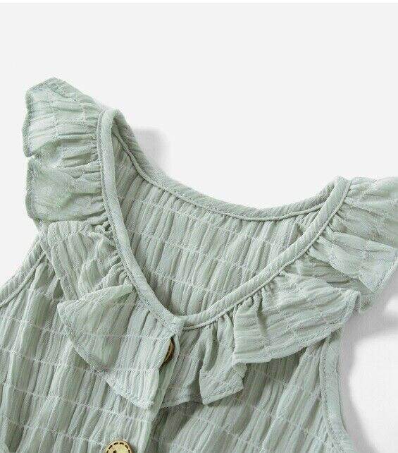 size 0-3m/3-6m new baby girl romper green ruffle romper & headband-Select Size - MARIGOLD 