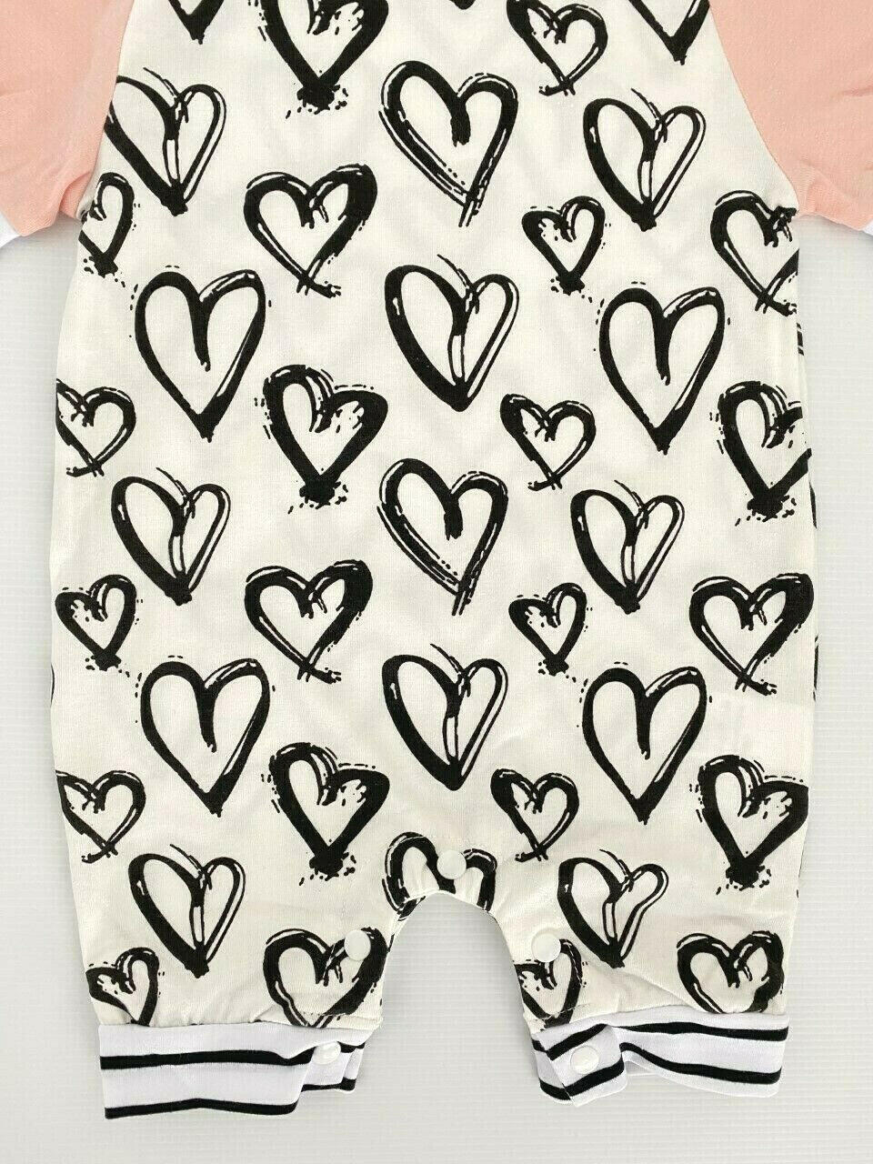Heart Hooded Baby Girl Romper - Pink and White - MARIGOLD 