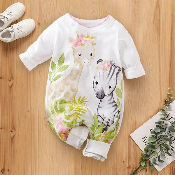 size newborn/0-3m/3-6m new baby coverall flower giraffe & zebra baby romper - MARIGOLD 