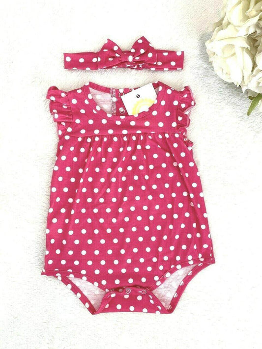 Baby Girls Clothing New Size 3-6 months Red Polkadot Baby Romper & Headband Set - MARIGOLD 