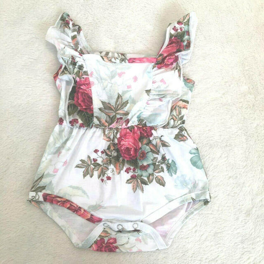 baby girls romper size 6-9 months red floral ruffle sleeve baby girls romper - MARIGOLD 