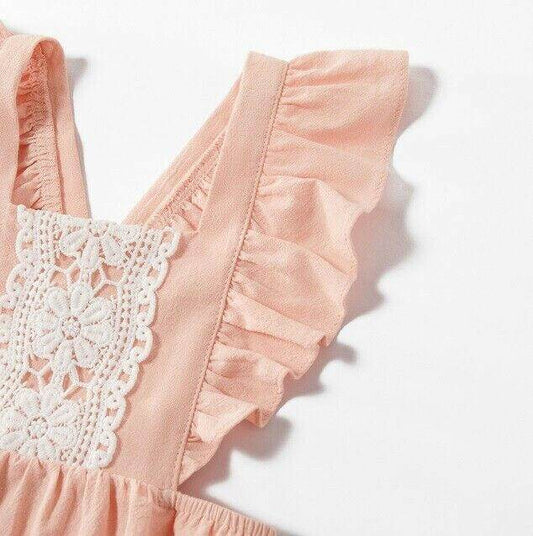 NEW Size 3-6 months 100% Cotton Pink Flutter Sleeve Pinafore Romper & Headband - MARIGOLD 