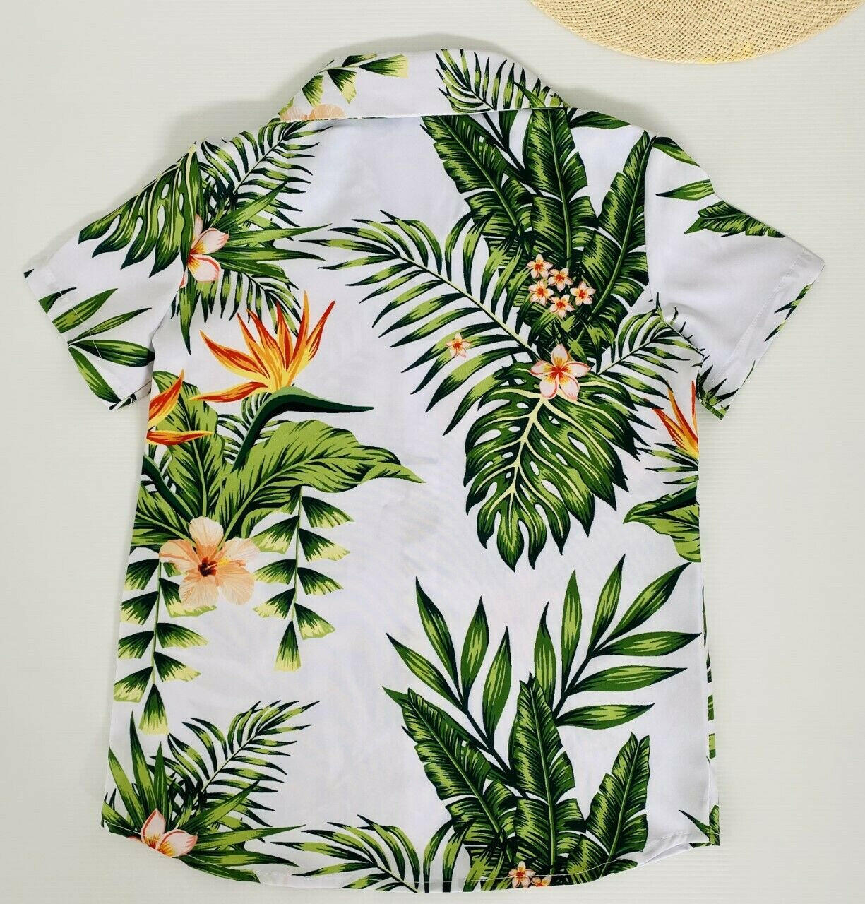 4-5 years new boys shirt green palm & tropical flower print shirt - MARIGOLD 