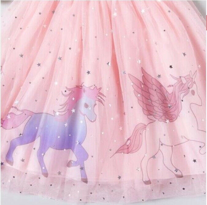 Girls Pink Unicorn Silver Star and Moon Tulle Skirt - MARIGOLD 