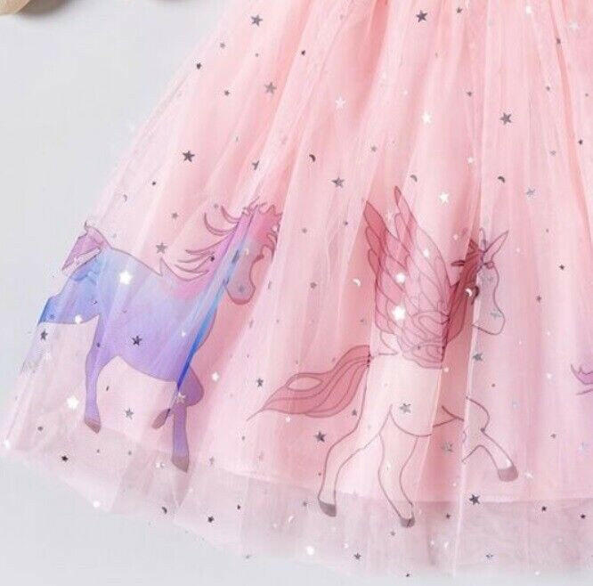 Girls Pink Unicorn Silver Star and Moon Tulle Skirt - MARIGOLD 