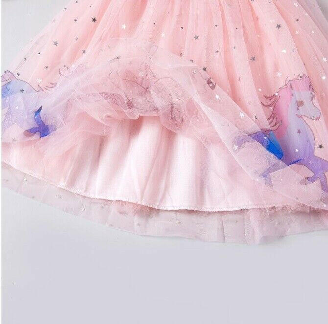 Girls Pink Unicorn Silver Star and Moon Tulle Skirt - MARIGOLD 