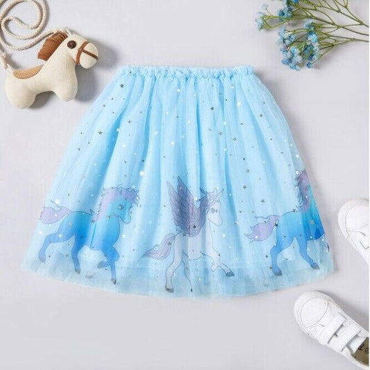 Girls Unicorn Skirt Blue Unicorn Silver Star and Moon Sprinkle Tulle Skirt - MARIGOLD 