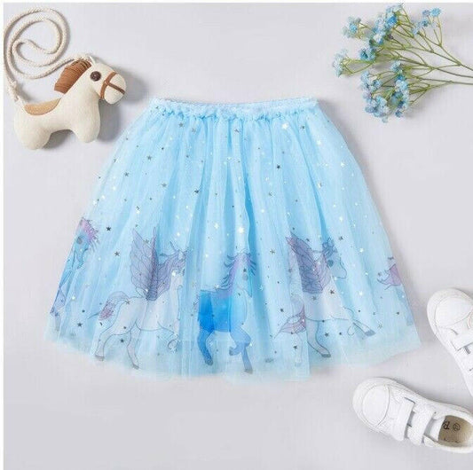 Girls Unicorn Skirt Blue Unicorn Silver Star and Moon Sprinkle Tulle Skirt - MARIGOLD 