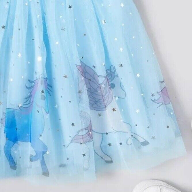 Girls Unicorn Skirt Blue Unicorn Silver Star and Moon Sprinkle Tulle Skirt - MARIGOLD 