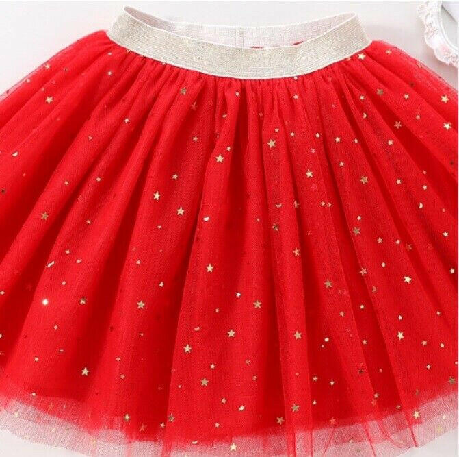 Gold Star and Moon Sprinkle Red Tulle Girls Skirt - MARIGOLD 