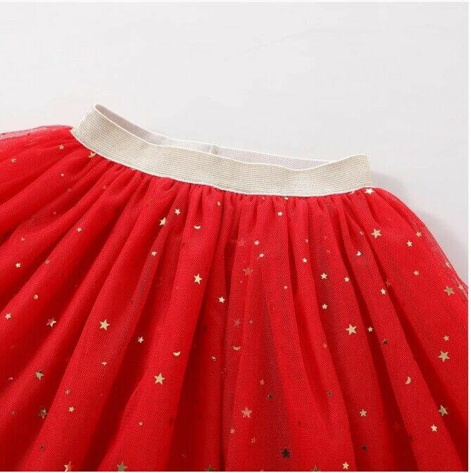 Gold Star and Moon Sprinkle Red Tulle Girls Skirt - MARIGOLD 