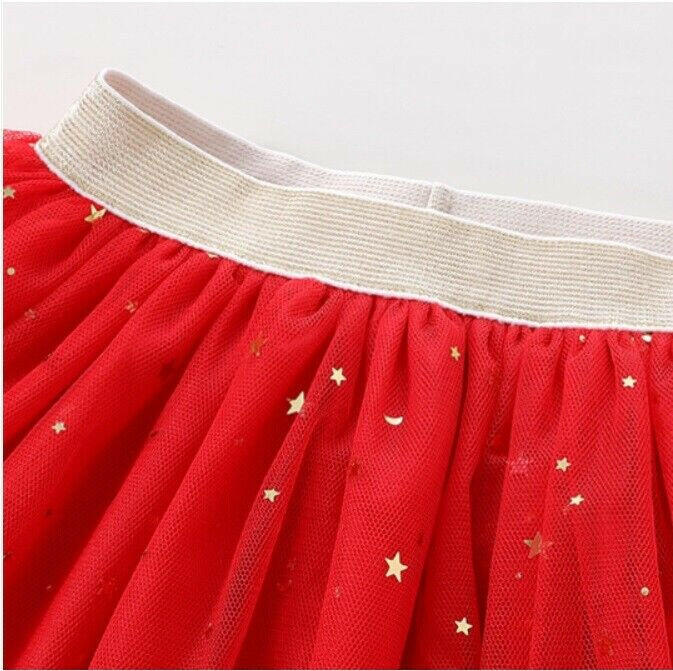 Gold Star and Moon Sprinkle Red Tulle Girls Skirt - MARIGOLD 