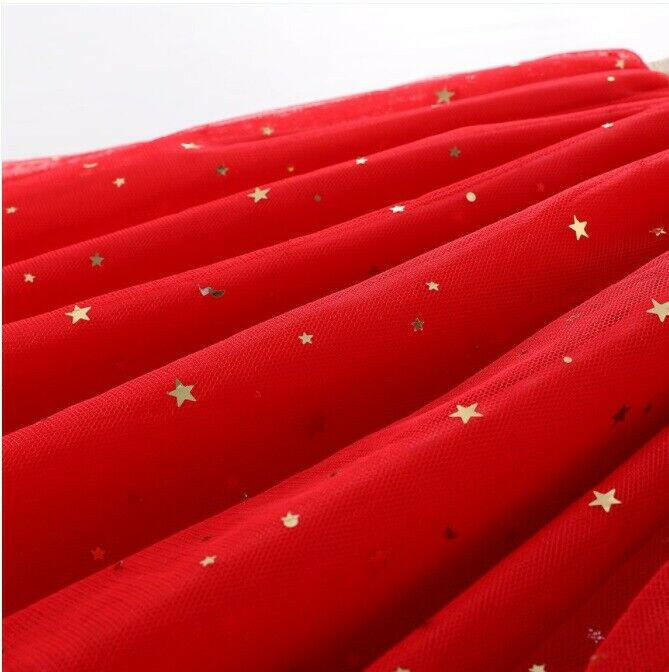 Gold Star and Moon Sprinkle Red Tulle Girls Skirt - MARIGOLD 