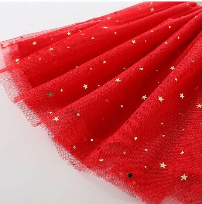 Gold Star and Moon Sprinkle Red Tulle Girls Skirt - MARIGOLD 