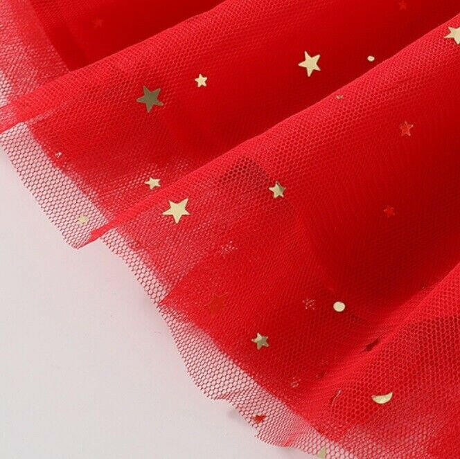 Gold Star and Moon Sprinkle Red Tulle Girls Skirt - MARIGOLD 