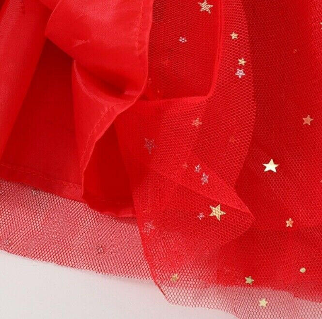 Gold Star and Moon Sprinkle Red Tulle Girls Skirt - MARIGOLD 