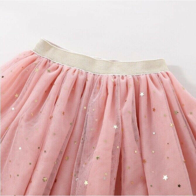 New Gold Star & Moon Sprinkle Pink Tulle Skirt Girls Pink Tulle Skirt - MARIGOLD 