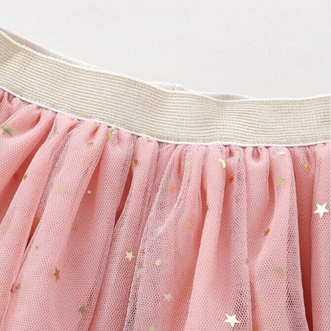 New Gold Star & Moon Sprinkle Pink Tulle Skirt Girls Pink Tulle Skirt - MARIGOLD 