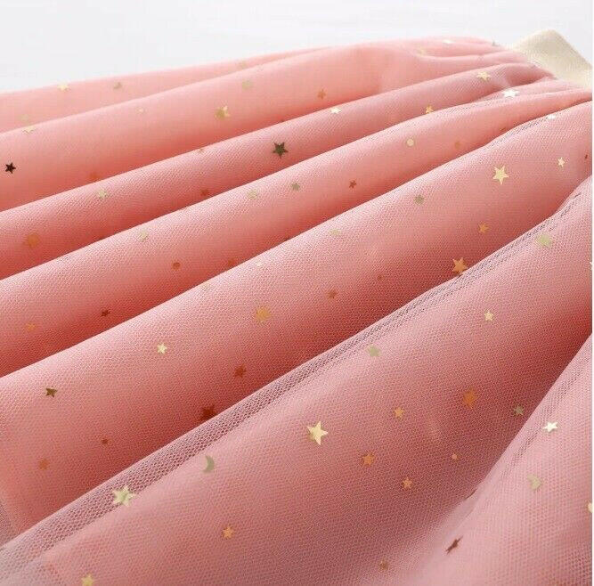 New Gold Star & Moon Sprinkle Pink Tulle Skirt Girls Pink Tulle Skirt - MARIGOLD 