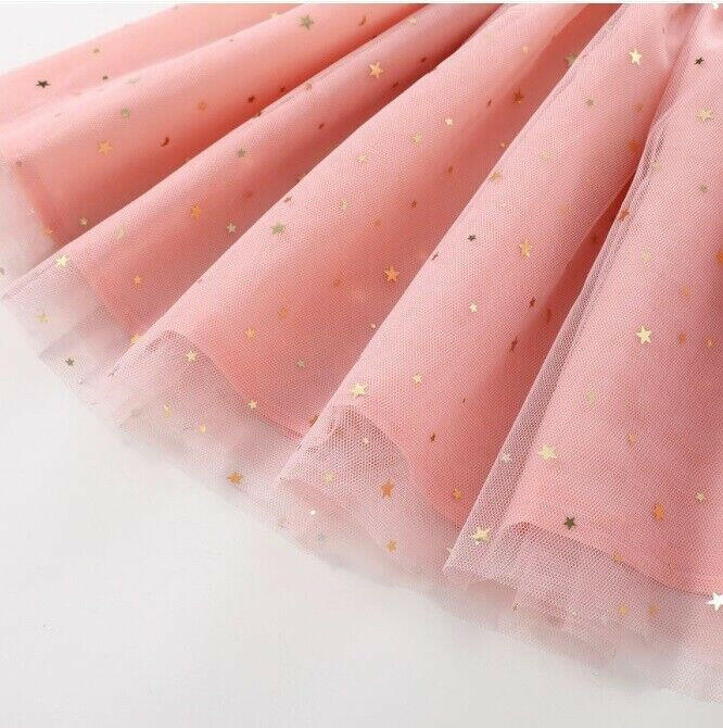 New Gold Star & Moon Sprinkle Pink Tulle Skirt Girls Pink Tulle Skirt - MARIGOLD 