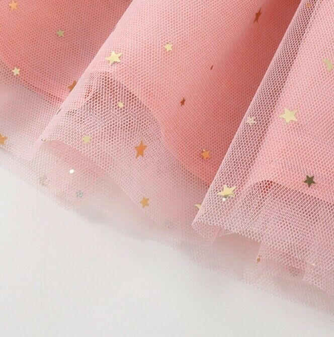 New Gold Star & Moon Sprinkle Pink Tulle Skirt Girls Pink Tulle Skirt - MARIGOLD 