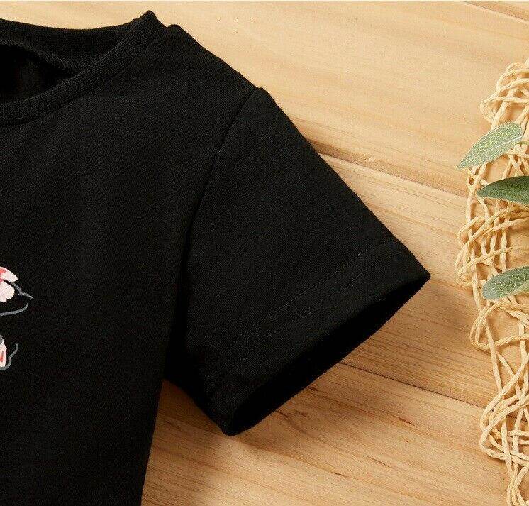 size 12-18 months new girls black t-shirt 'Beauty Club' perfume & flower tee - MARIGOLD 